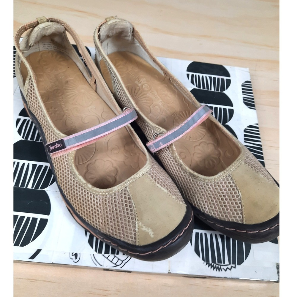 Jambu Eclipse-Mesh Mary Jane Flats Tan Beige Pink Vegan Womens 8.5